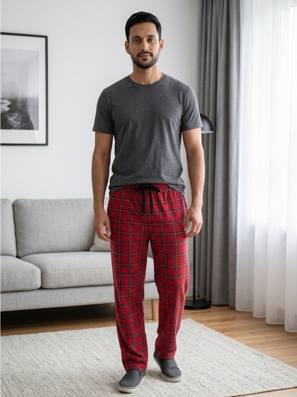 St John’s Bay Men’s Sz XL Red Green Plaid Fleece Pullon Pajama Bottoms Pants
